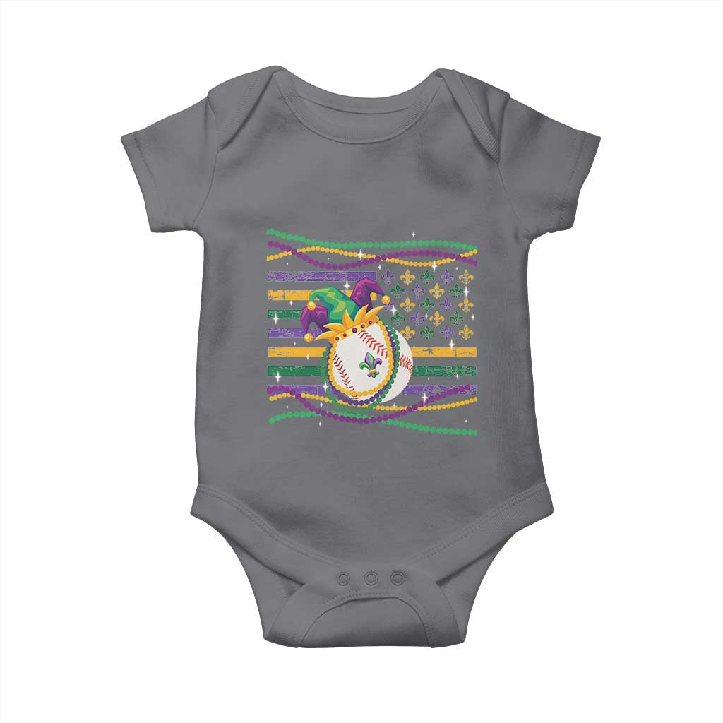 Mardi Gras Baseball Jester Hat Beads Flag Baby Onesie TS09 Charcoal Print Your Wear