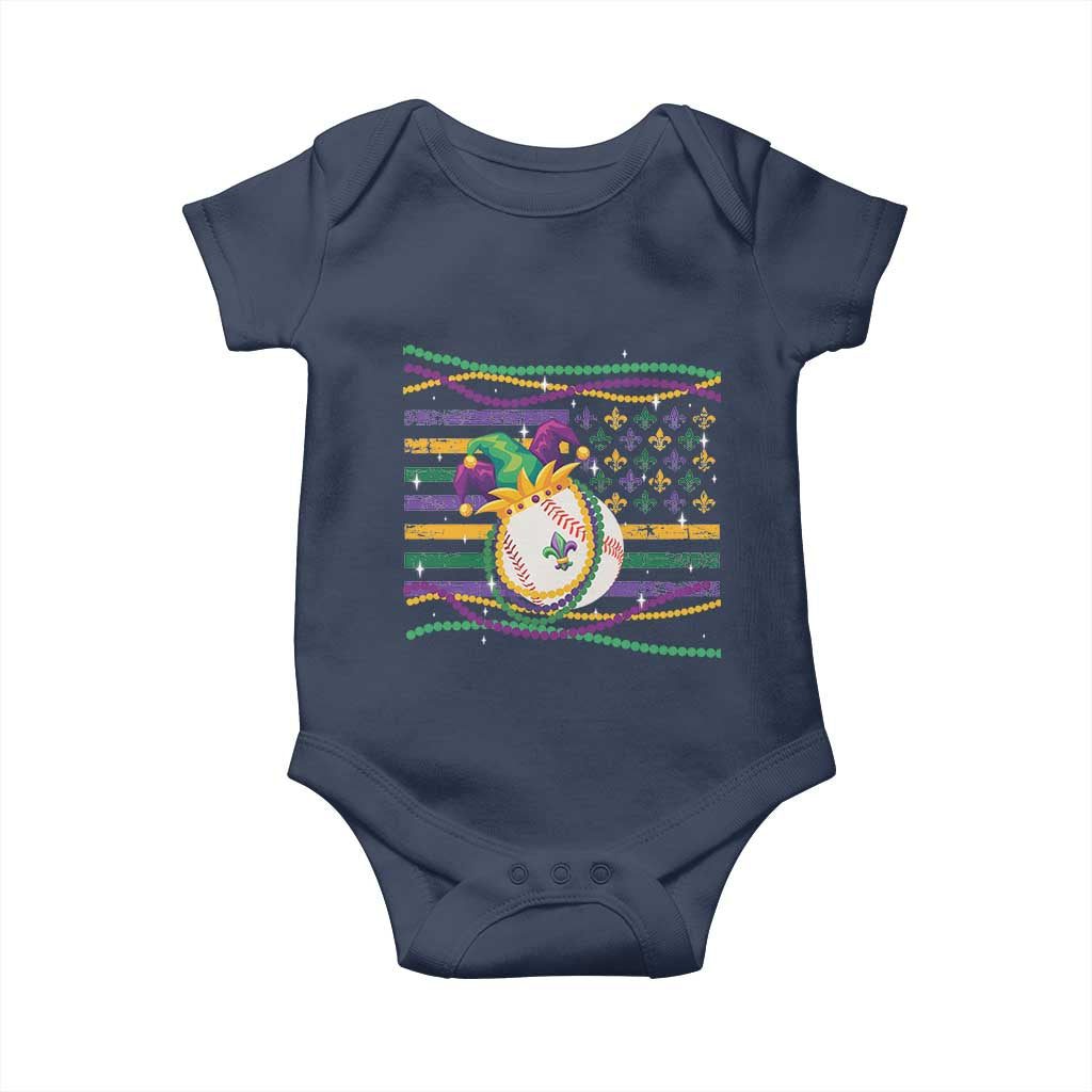 Mardi Gras Baseball Jester Hat Beads Flag Baby Onesie TS09 Navy Print Your Wear