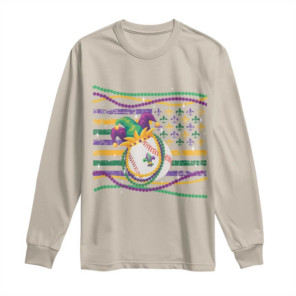 Mardi Gras Baseball Jester Hat Beads Flag Long Sleeve Shirt TS09 Sand Print Your Wear