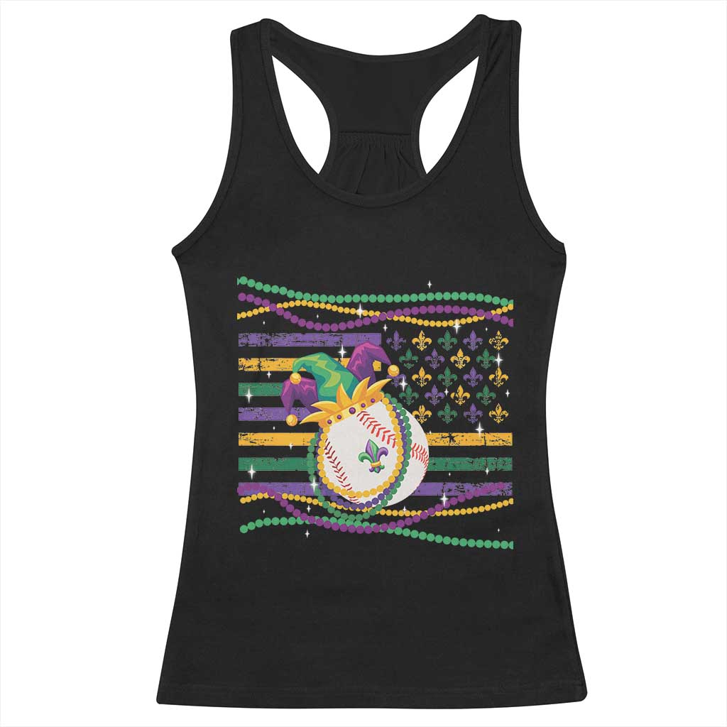Mardi Gras Baseball Jester Hat Beads Flag Racerback Tank Top TS09 Black Print Your Wear
