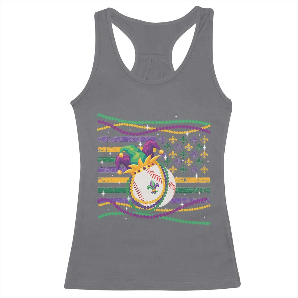 Mardi Gras Baseball Jester Hat Beads Flag Racerback Tank Top TS09 Charcoal Print Your Wear