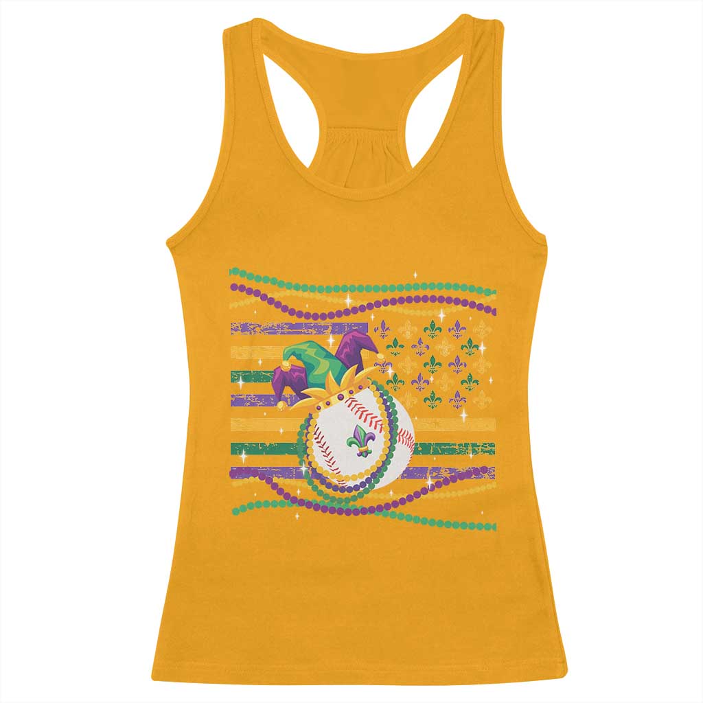 Mardi Gras Baseball Jester Hat Beads Flag Racerback Tank Top TS09 Gold Print Your Wear