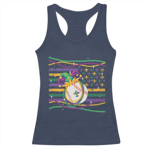 Mardi Gras Baseball Jester Hat Beads Flag Racerback Tank Top TS09 Navy Print Your Wear