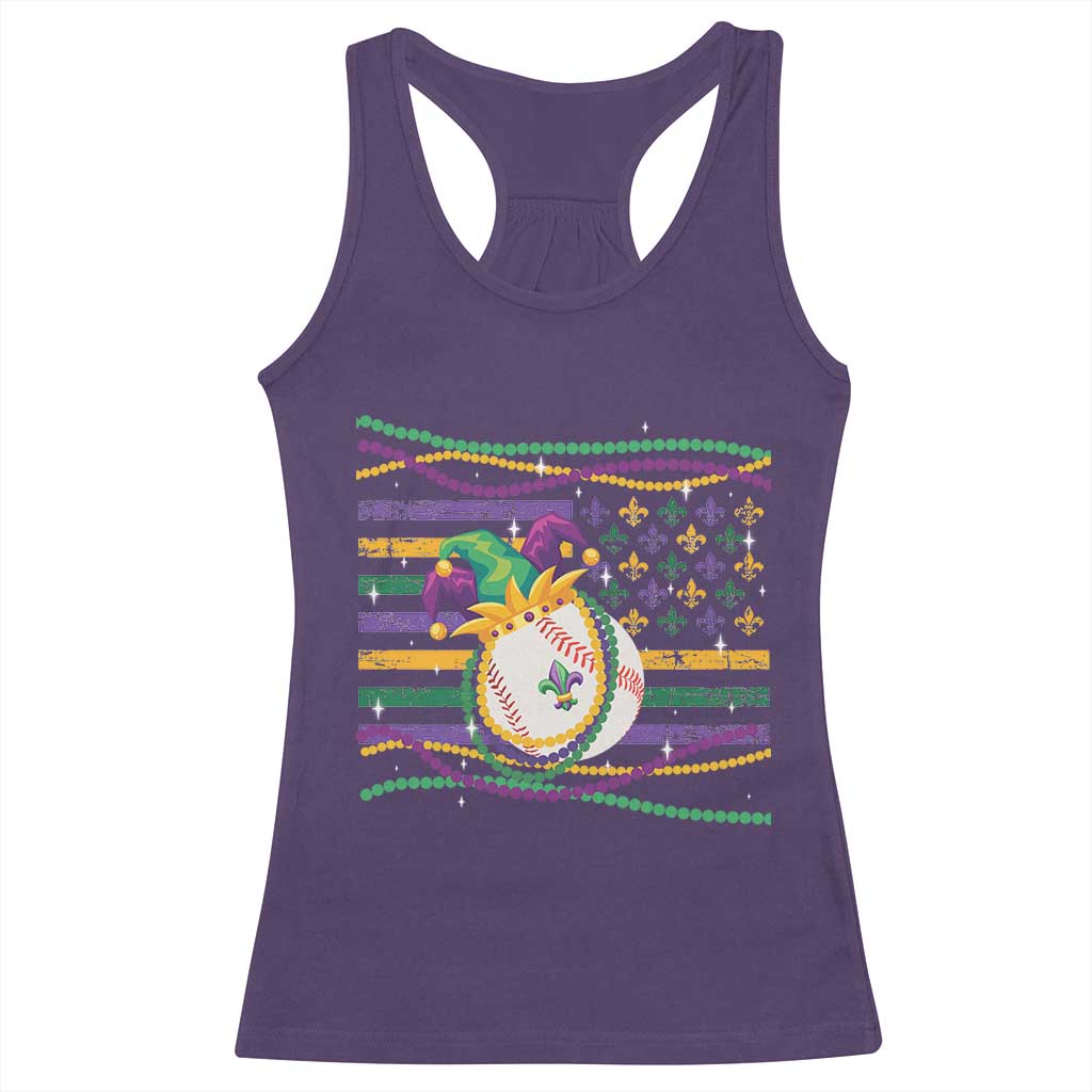 Mardi Gras Baseball Jester Hat Beads Flag Racerback Tank Top TS09 Purple Print Your Wear