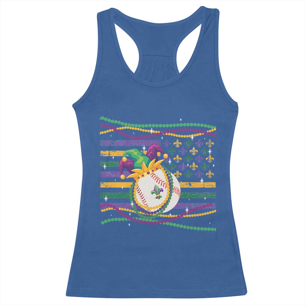 Mardi Gras Baseball Jester Hat Beads Flag Racerback Tank Top TS09 Royal Blue Print Your Wear