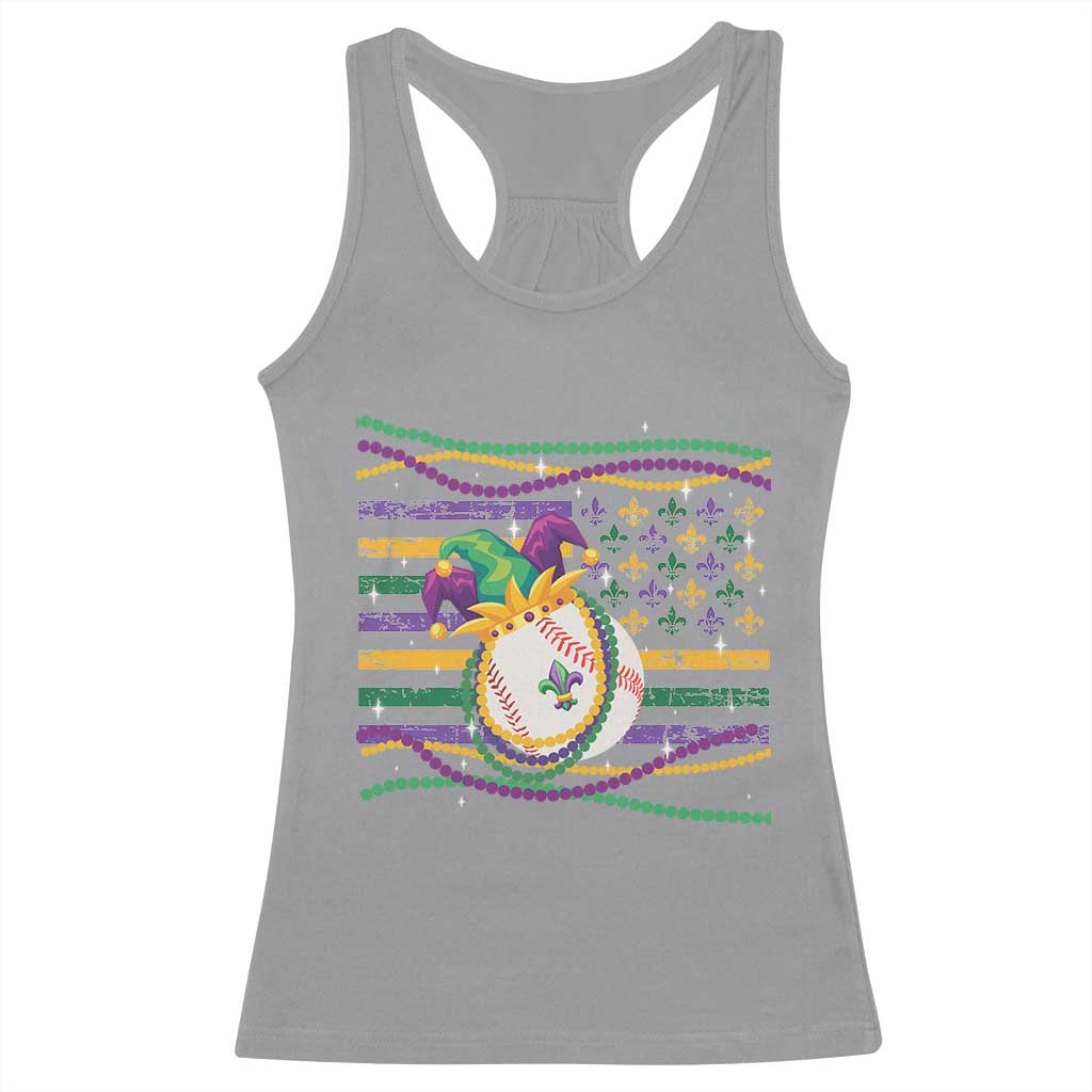 Mardi Gras Baseball Jester Hat Beads Flag Racerback Tank Top TS09 Sport Gray Print Your Wear