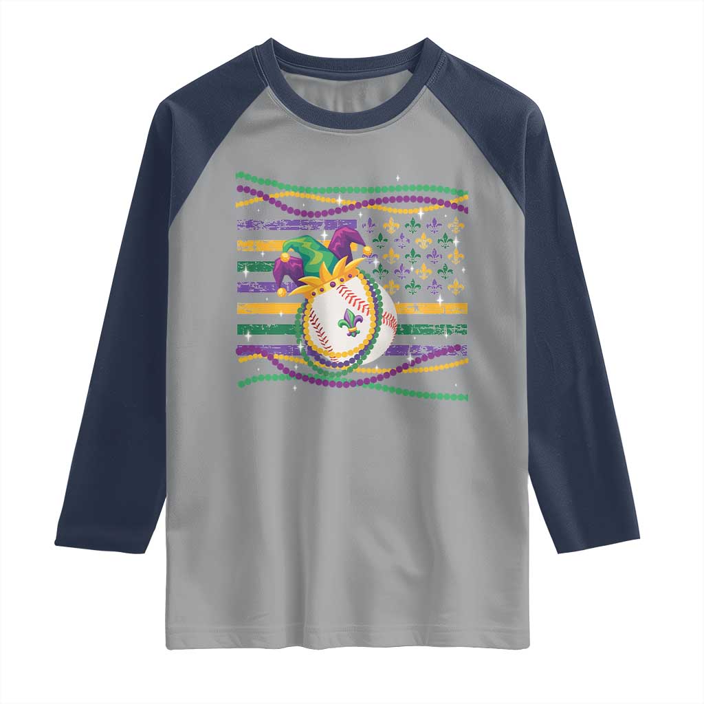 Mardi Gras Baseball Jester Hat Beads Flag Raglan Shirt TS09 Sport Gray Navy Print Your Wear