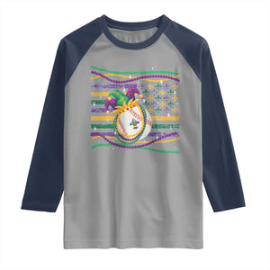 Mardi Gras Baseball Jester Hat Beads Flag Raglan Shirt TS09 Sport Gray Navy Print Your Wear