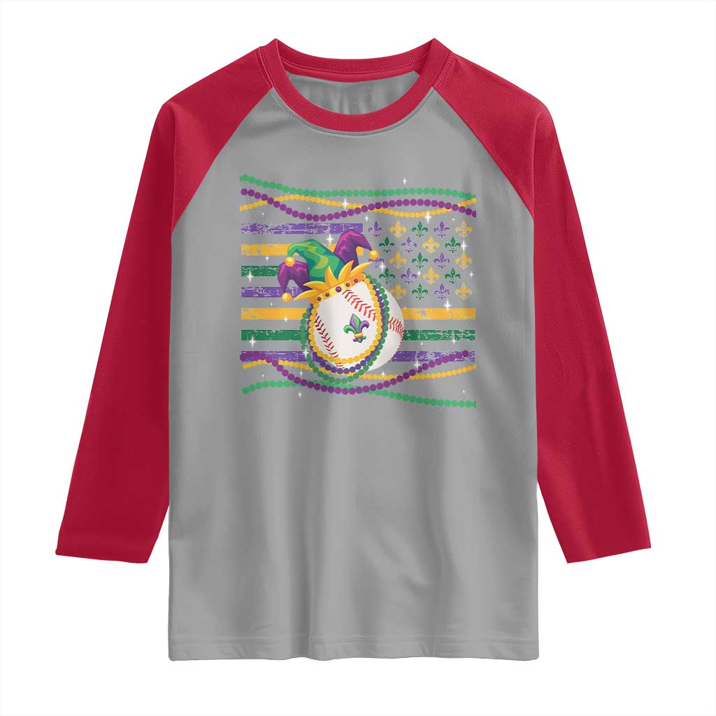 Mardi Gras Baseball Jester Hat Beads Flag Raglan Shirt TS09 Sport Gray Red Print Your Wear