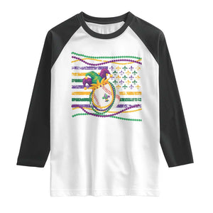 Mardi Gras Baseball Jester Hat Beads Flag Raglan Shirt TS09 White Black Print Your Wear