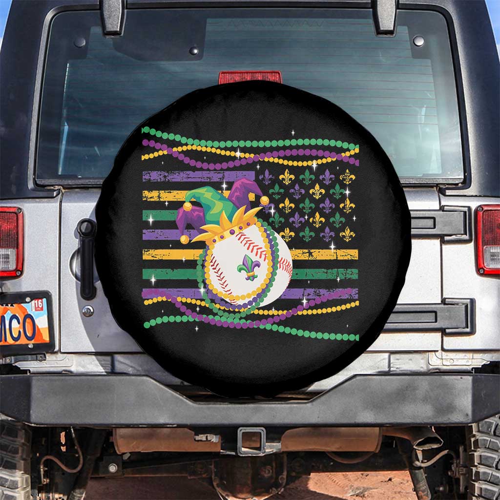 Mardi Gras Baseball Jester Hat Beads Flag Spare Tire Cover TS09 No hole Black Print Your Wear