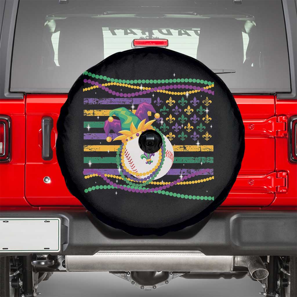Mardi Gras Baseball Jester Hat Beads Flag Spare Tire Cover TS09 Black Print Your Wear