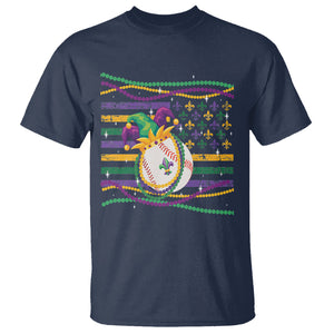 Mardi Gras Baseball Jester Hat Beads Flag T Shirt TS09 Navy Printyourwear