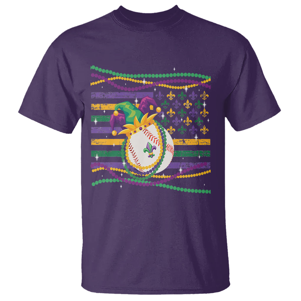 Mardi Gras Baseball Jester Hat Beads Flag T Shirt TS09 Purple Printyourwear