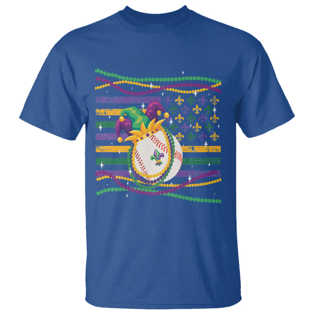 Mardi Gras Baseball Jester Hat Beads Flag T Shirt TS09 Royal Blue Printyourwear