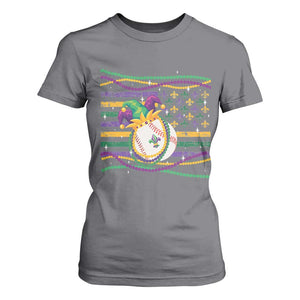 Mardi Gras Baseball Jester Hat Beads Flag T Shirt For Women TS09 Charcoal Print Your Wear