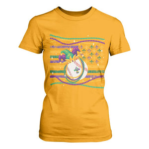 Mardi Gras Baseball Jester Hat Beads Flag T Shirt For Women TS09 Gold Print Your Wear