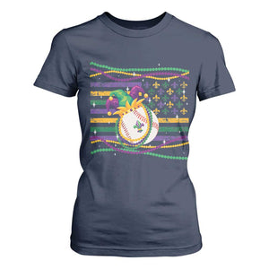 Mardi Gras Baseball Jester Hat Beads Flag T Shirt For Women TS09 Navy Print Your Wear