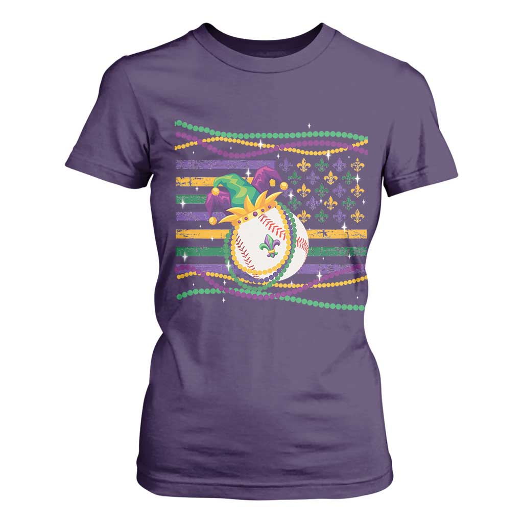Mardi Gras Baseball Jester Hat Beads Flag T Shirt For Women TS09 Purple Print Your Wear
