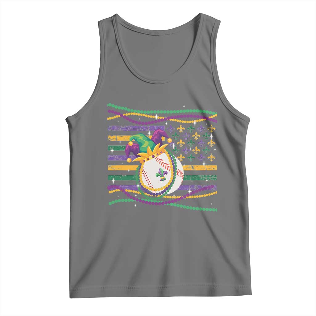Mardi Gras Baseball Jester Hat Beads Flag Tank Top TS09 Black Heather Print Your Wear