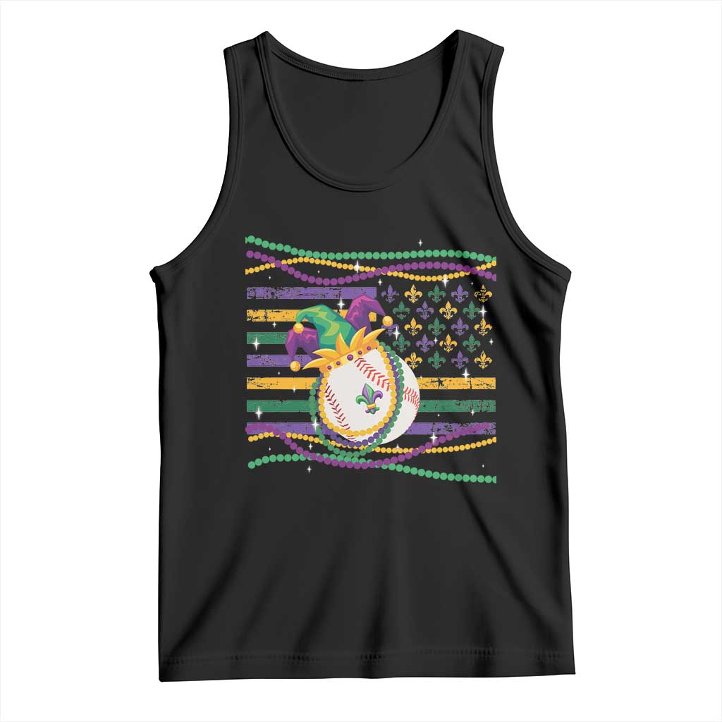 Mardi Gras Baseball Jester Hat Beads Flag Tank Top TS09 Black Print Your Wear
