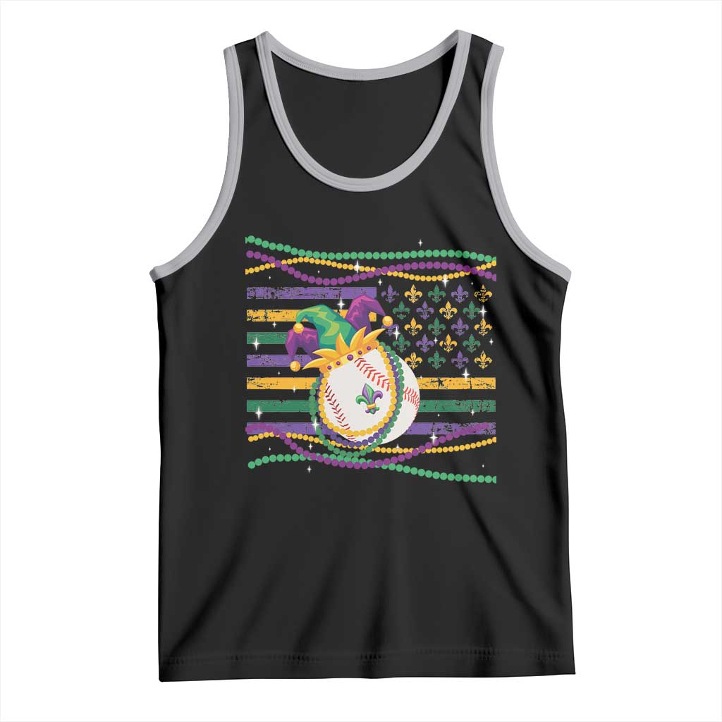 Mardi Gras Baseball Jester Hat Beads Flag Tank Top TS09 Black Athletic Heather Print Your Wear