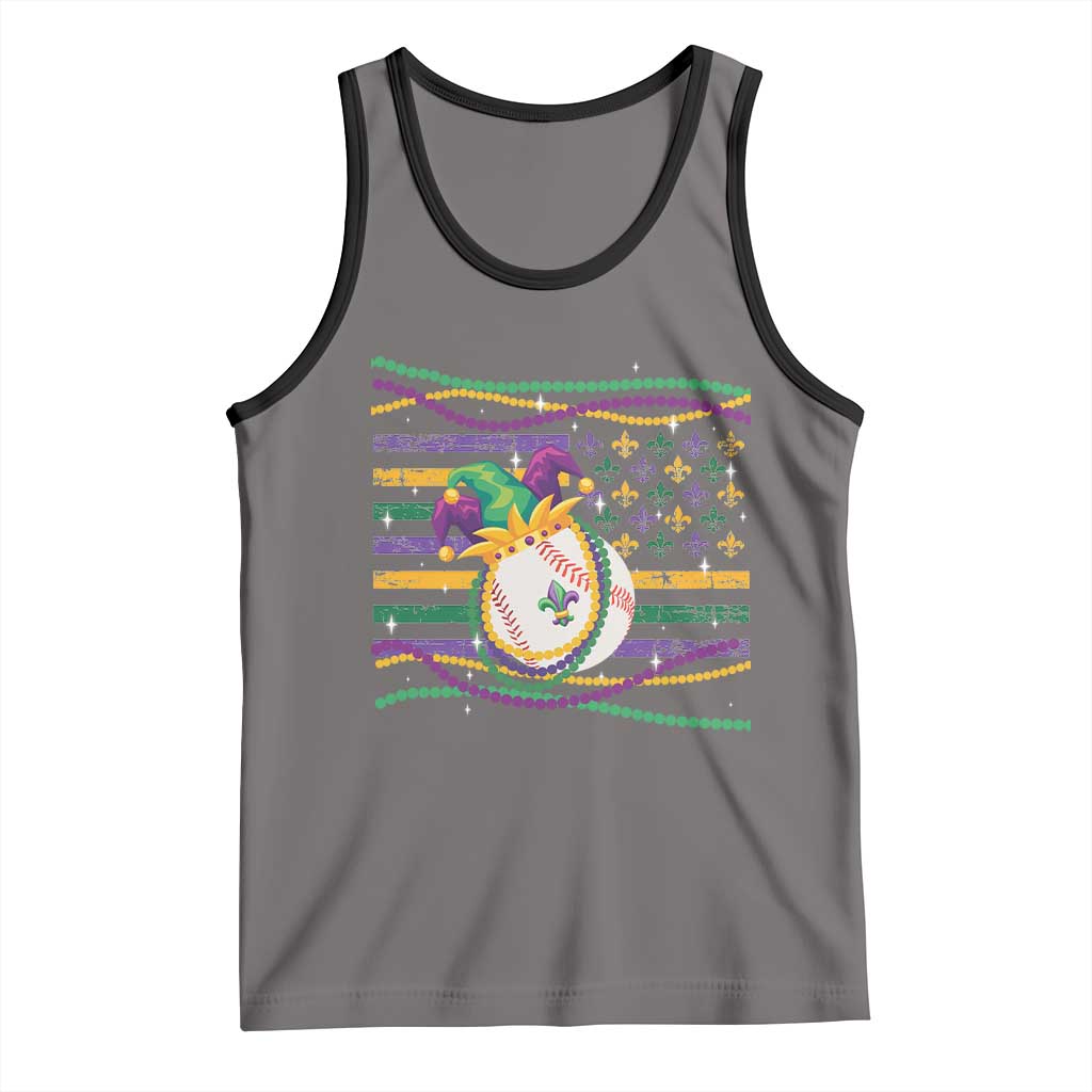 Mardi Gras Baseball Jester Hat Beads Flag Tank Top TS09 Deep Heather Black Print Your Wear