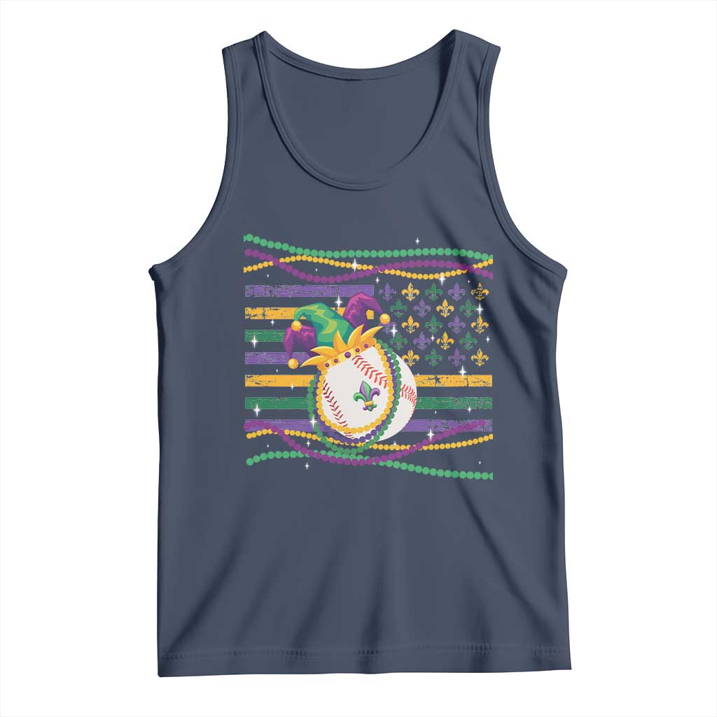 Mardi Gras Baseball Jester Hat Beads Flag Tank Top TS09 Navy Print Your Wear