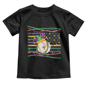 Mardi Gras Baseball Jester Hat Beads Flag Toddler T Shirt TS09 Black Print Your Wear