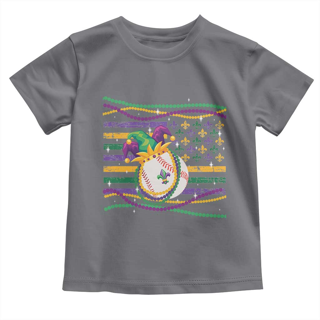 Mardi Gras Baseball Jester Hat Beads Flag Toddler T Shirt TS09 Charcoal Print Your Wear
