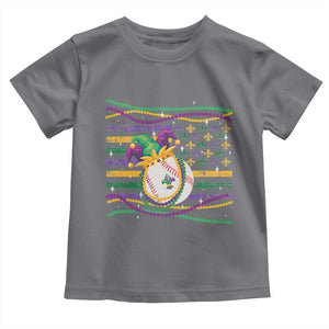Mardi Gras Baseball Jester Hat Beads Flag Toddler T Shirt TS09 Charcoal Print Your Wear