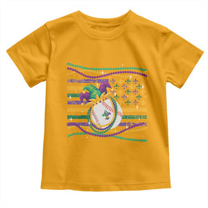 Mardi Gras Baseball Jester Hat Beads Flag Toddler T Shirt TS09 Gold Print Your Wear