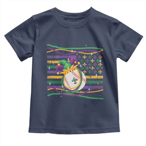 Mardi Gras Baseball Jester Hat Beads Flag Toddler T Shirt TS09 Navy Print Your Wear