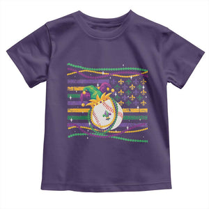 Mardi Gras Baseball Jester Hat Beads Flag Toddler T Shirt TS09 Purple Print Your Wear