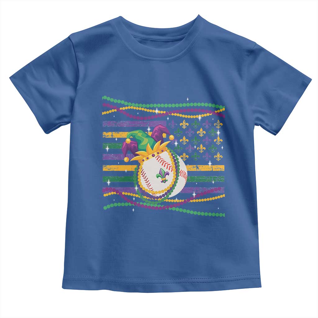 Mardi Gras Baseball Jester Hat Beads Flag Toddler T Shirt TS09 Royal Blue Print Your Wear