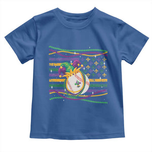 Mardi Gras Baseball Jester Hat Beads Flag Toddler T Shirt TS09 Royal Blue Print Your Wear