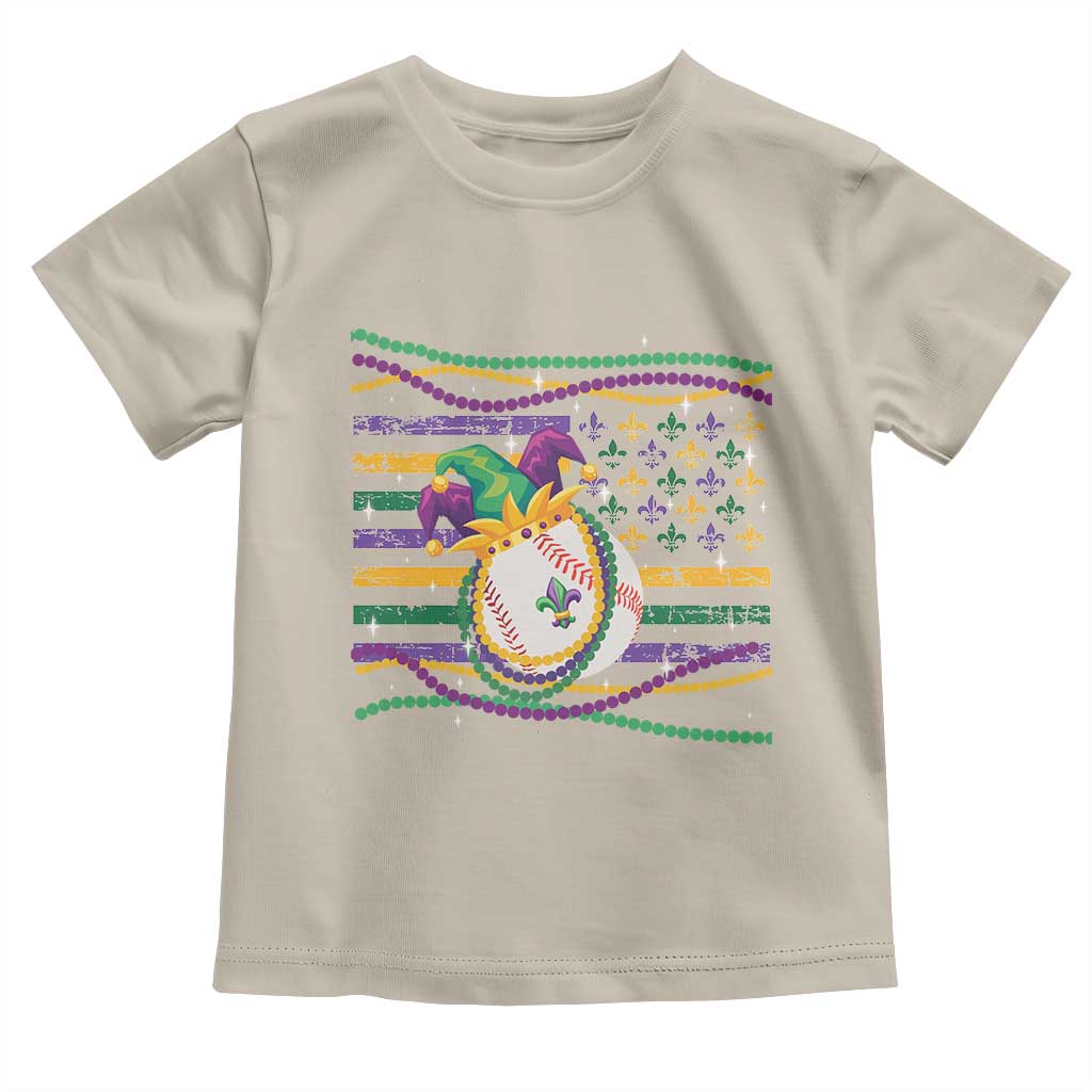 Mardi Gras Baseball Jester Hat Beads Flag Toddler T Shirt TS09 Sand Print Your Wear