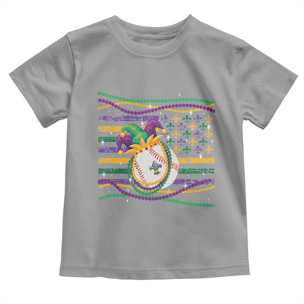 Mardi Gras Baseball Jester Hat Beads Flag Toddler T Shirt TS09 Sport Gray Print Your Wear