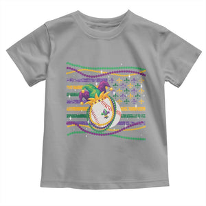Mardi Gras Baseball Jester Hat Beads Flag Toddler T Shirt TS09 Sport Gray Print Your Wear