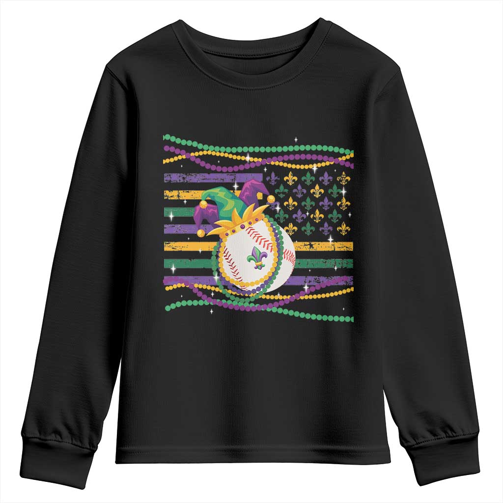 Mardi Gras Baseball Jester Hat Beads Flag Youth Sweatshirt TS09 Black Print Your Wear