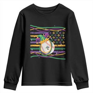 Mardi Gras Baseball Jester Hat Beads Flag Youth Sweatshirt TS09 Black Print Your Wear
