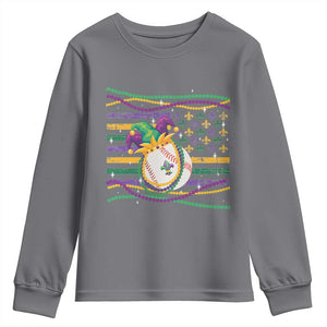 Mardi Gras Baseball Jester Hat Beads Flag Youth Sweatshirt TS09 Charcoal Print Your Wear