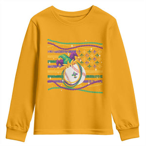 Mardi Gras Baseball Jester Hat Beads Flag Youth Sweatshirt TS09 Gold Print Your Wear