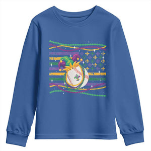 Mardi Gras Baseball Jester Hat Beads Flag Youth Sweatshirt TS09 Royal Blue Print Your Wear