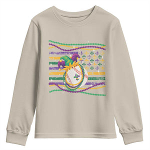 Mardi Gras Baseball Jester Hat Beads Flag Youth Sweatshirt TS09 Sand Print Your Wear