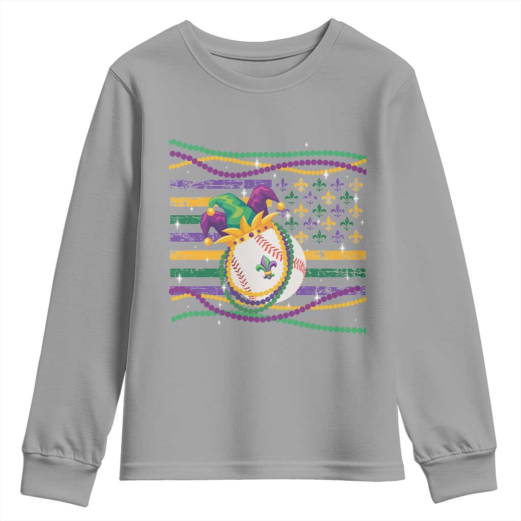 Mardi Gras Baseball Jester Hat Beads Flag Youth Sweatshirt TS09 Sport Gray Print Your Wear