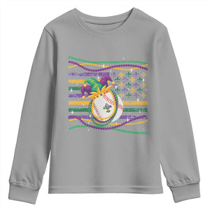Mardi Gras Baseball Jester Hat Beads Flag Youth Sweatshirt TS09 Sport Gray Print Your Wear