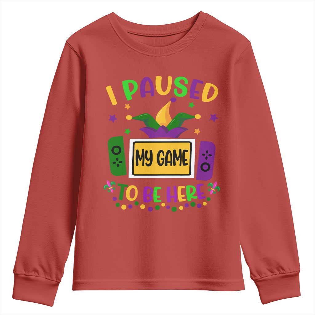 Mardi Gras Gamer Youth Sweatshirt I Paused My Game To Be Here TS09 Red Print Your Wear