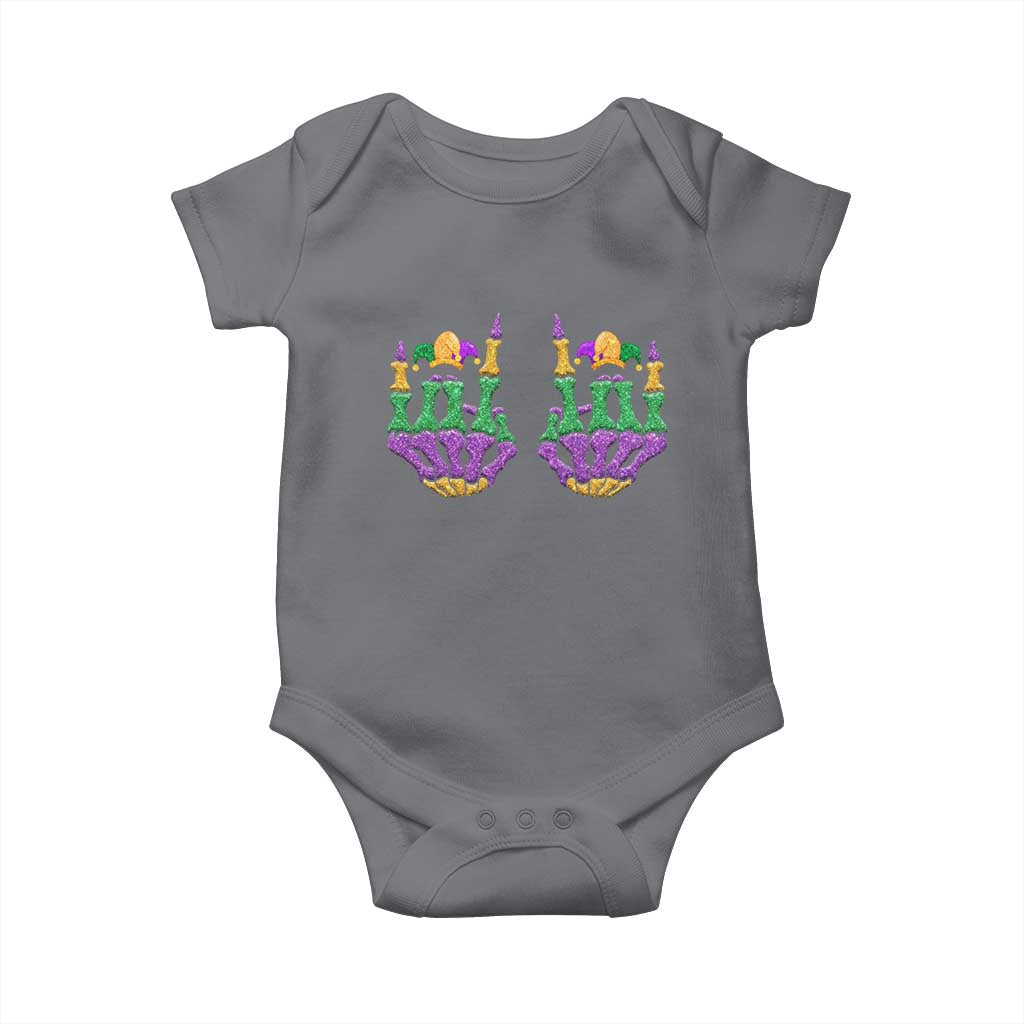 Mardi Gras Baby Onesie Jester Skeleton Rock Hand Fat Tuesday Festival TS09 Charcoal Print Your Wear