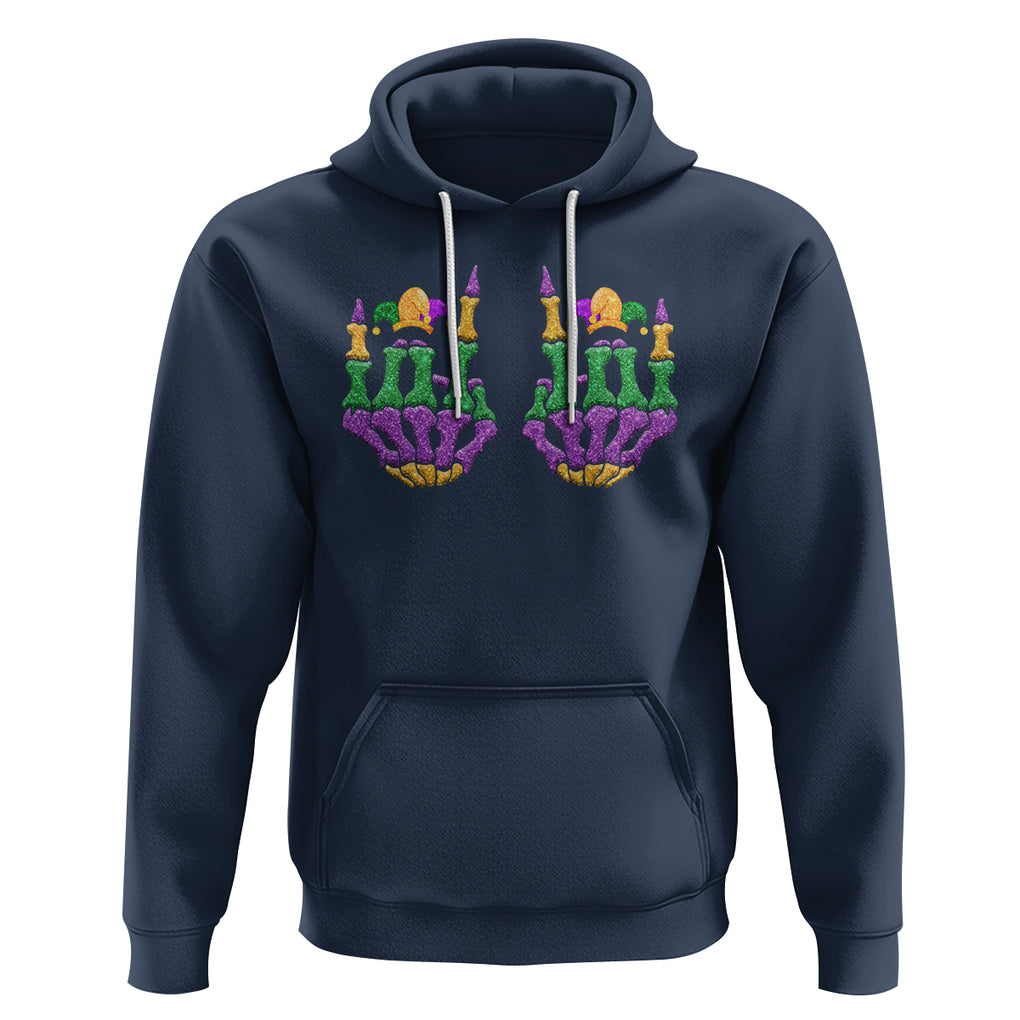 Mardi Gras Hoodie Jester Skeleton Rock Hand Fat Tuesday Festival TS09 Navy Printyourwear